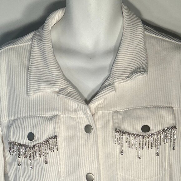 Savanna Jane SZL Ivory Corduroy Boxy Jacket Rhinestone Fringe Ranch Boho Rodeo - Picture 4 of 9